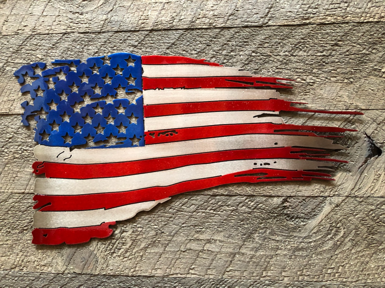 Metal American Tattered Flag